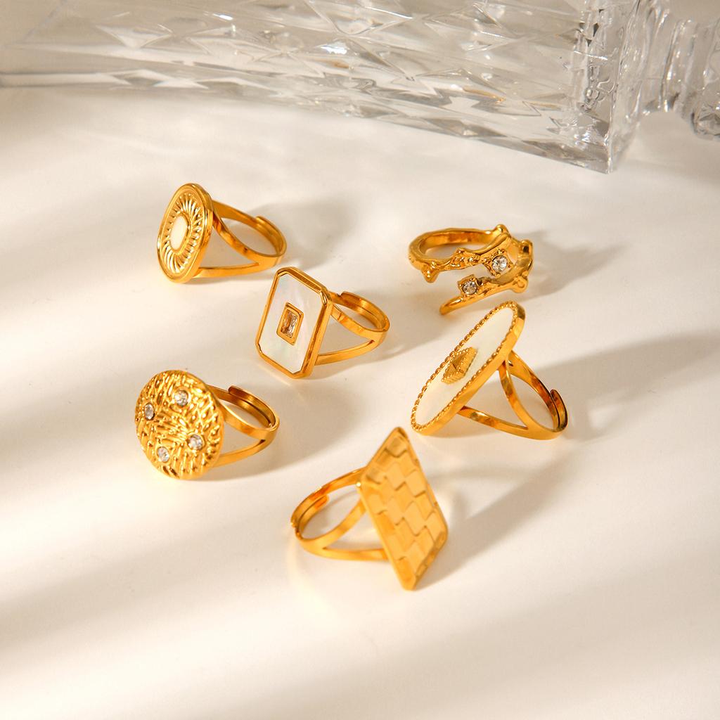 Diamond-studded Geometric Ring for Women, 18k Gold Plated, Non-fading, Light Luxury White Mother-of-pearl Titaniu