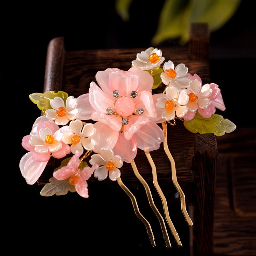 Floral Tang Dynasty Hairpin Tassel Flower Hair Comb Antique Ancient Hair Stick  Children