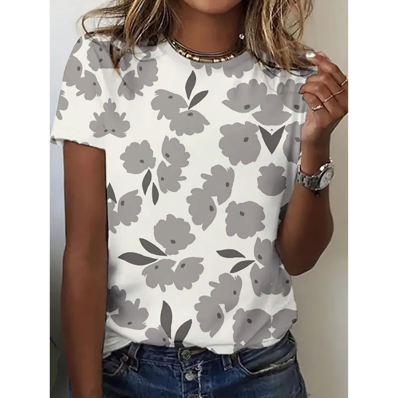 3D Printed Casual Round Neck Short Sleeved Top for Women s T-shirt 5XL