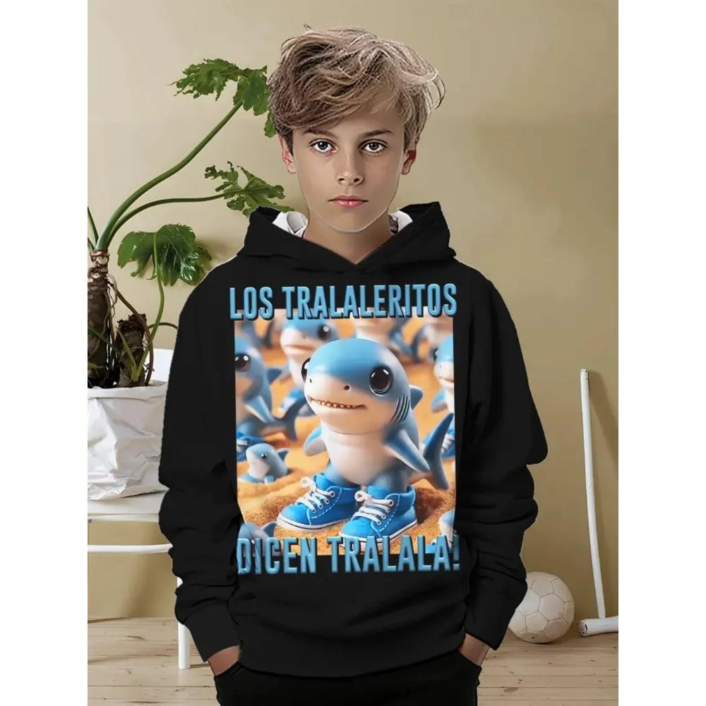 Autumn Winter Shark 3D Printed Hoodies Fashionable Casual Warm Sports Long Sleeved Children's Boy Hooded Sweatshirts