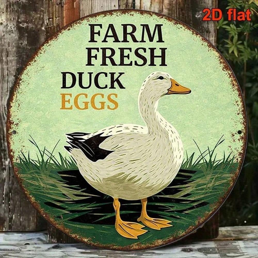 Vintage Farm Duck Eggs Metal Sign 8x8in Round Wall Decor for Kitchen Cafe