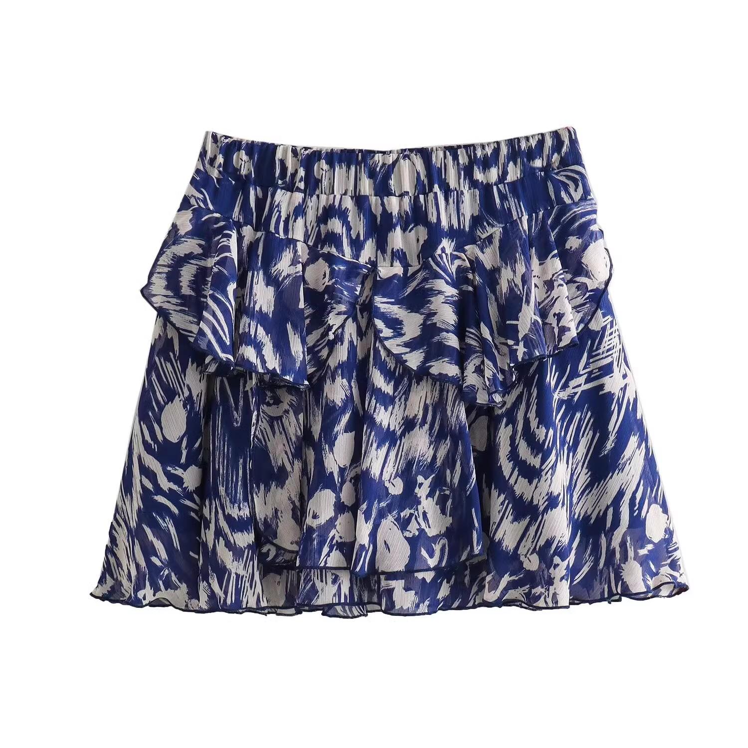 

Весна 2025 Женский комплект рубашка с многослойным принтом и юбка миди - Европейский и американский стиль M