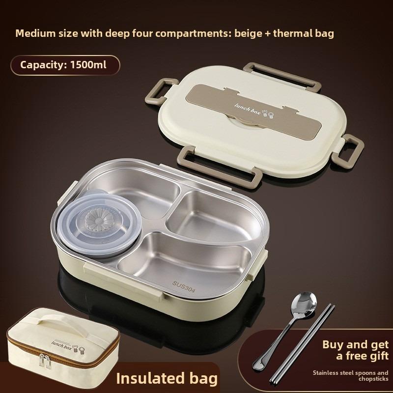 304 Stainless Steel Portable Bento Box with Bag Fork Spoon Preservation Box  School
