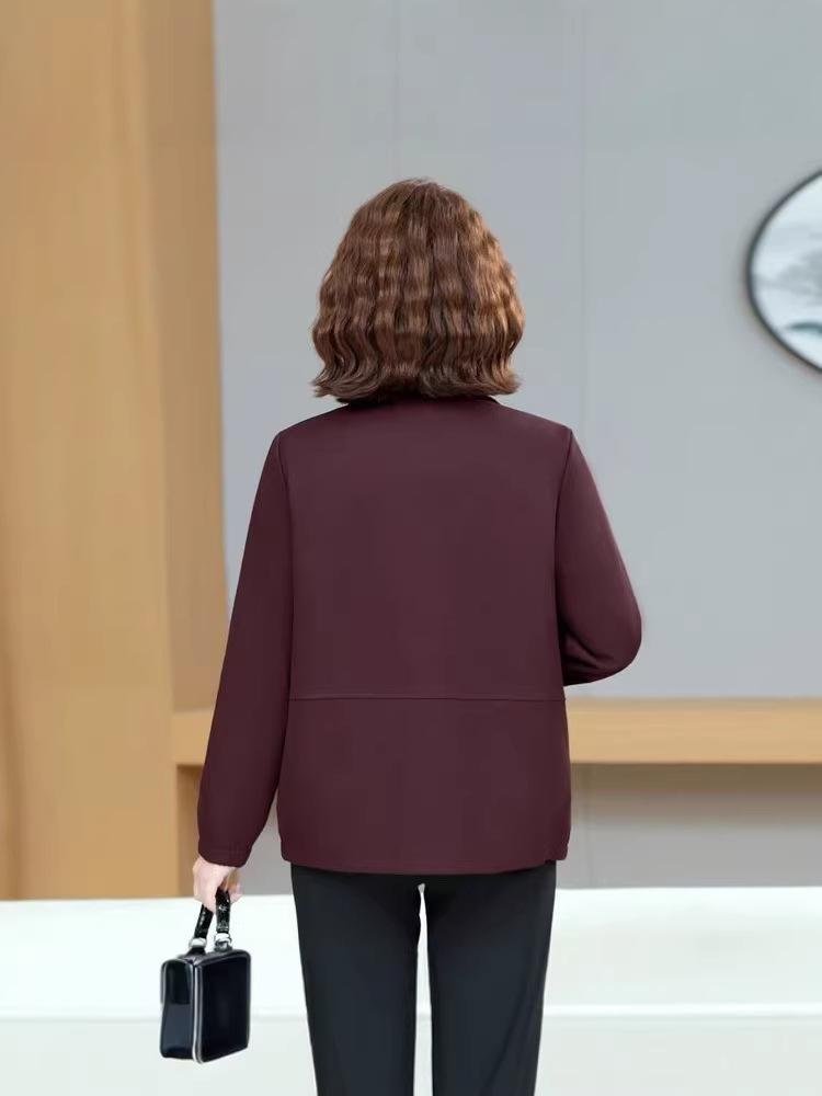 Stylish Autumn Jacket for Middle-aged Women - Fashionable Lapel Design for 40s & 50s