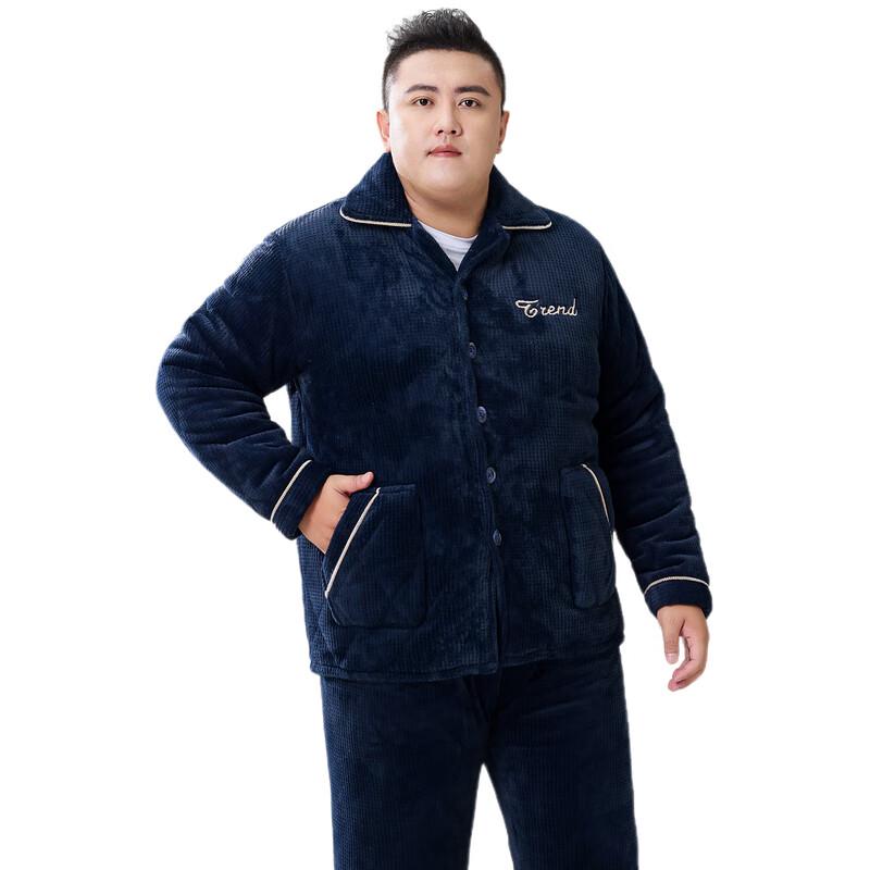 Fengxiao Men's Winter Thickened Coral Fleece Padded Pajama Set