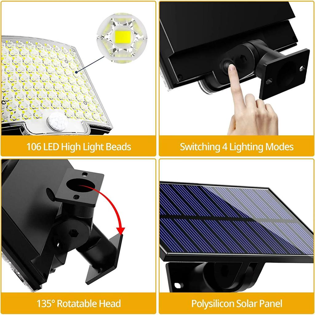 IP65 Waterproof Solar Outdoor Light - LED Motion Sensor Light - Security Floodlight with Remote Control for Patio, Garage, Yard