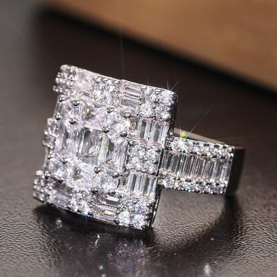 CopperWomen Rings Inlaid Full Shiny Cubic Zirconia for Wedding Party Engagement Luxury Accessories Jewelry