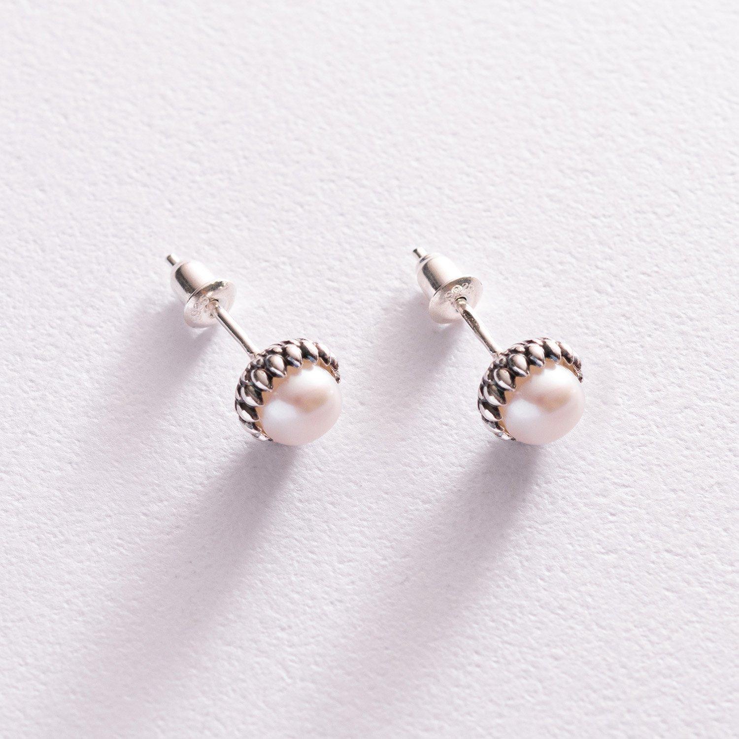 

Срібні сережки-підвіски з перлами Oniks срібний