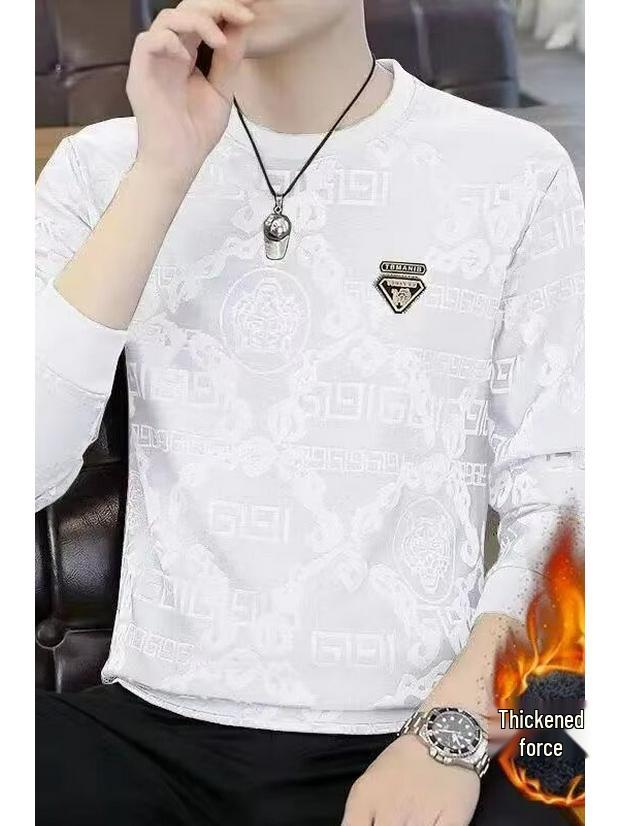 Men's Trendy Velvet-Lined Jacquard Sweatshirt: Warm Autumn/Winter Casual Long Sleeve