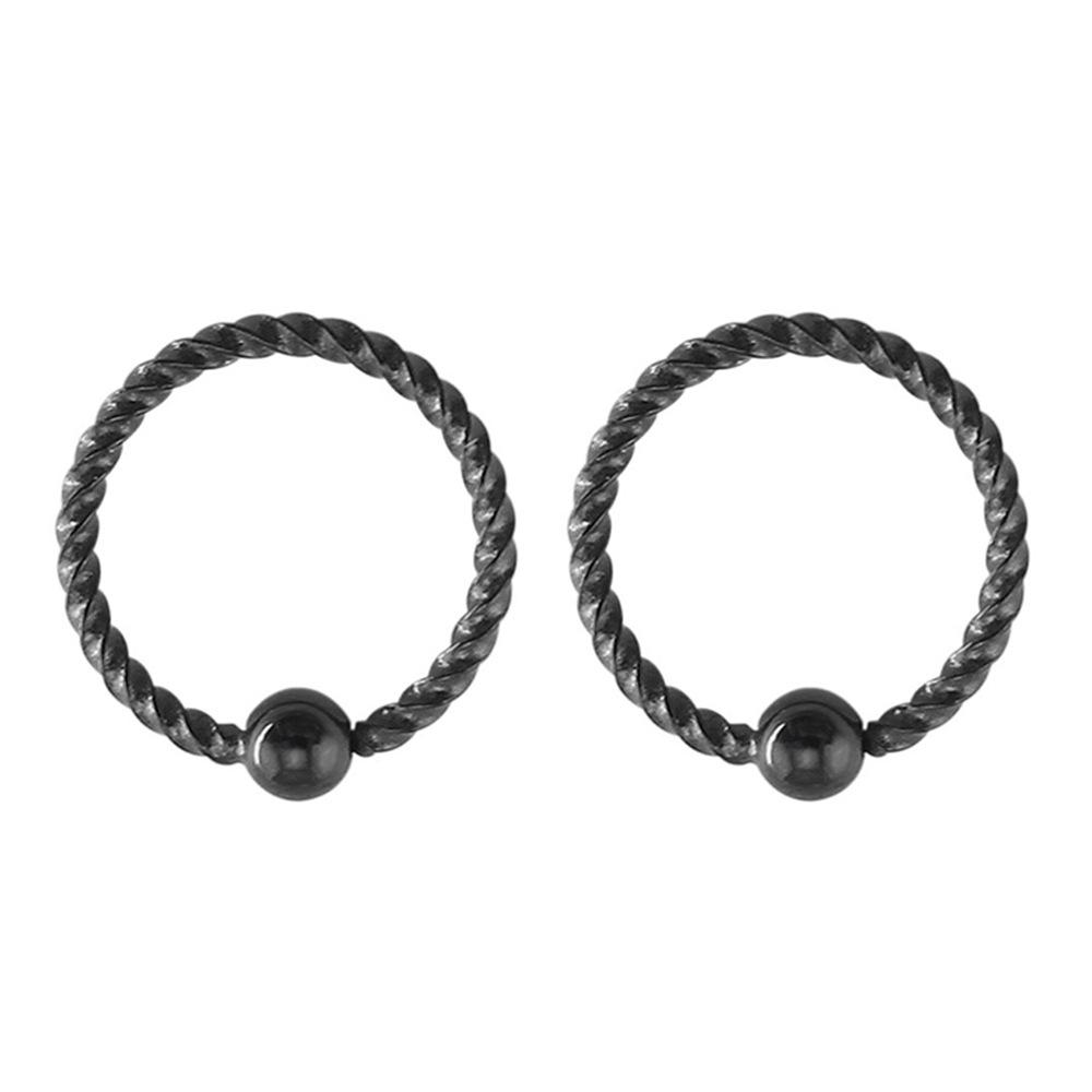 2Pcs Open style ear ring stainless steel piercing jewelry threaded clamp ball-shaped nose ring