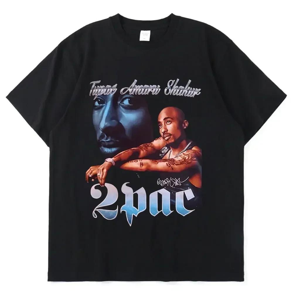 Women T-shirt Rapper Tupac Top Hip Hop Street Pattern T-shirt High Street Extra Large Short Sleeve T-shirt Men's Cotton T-shirt