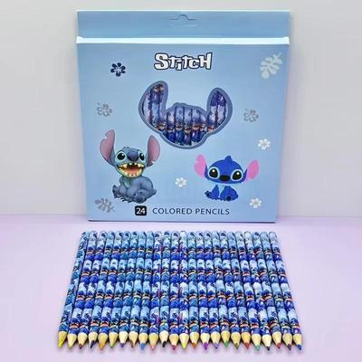 MINISO 24pcs Anime Pencil Set Lilo&Stitch Series Kids Stationery Pen School Supplies Cute Pencil Sharpener Birthday Present
