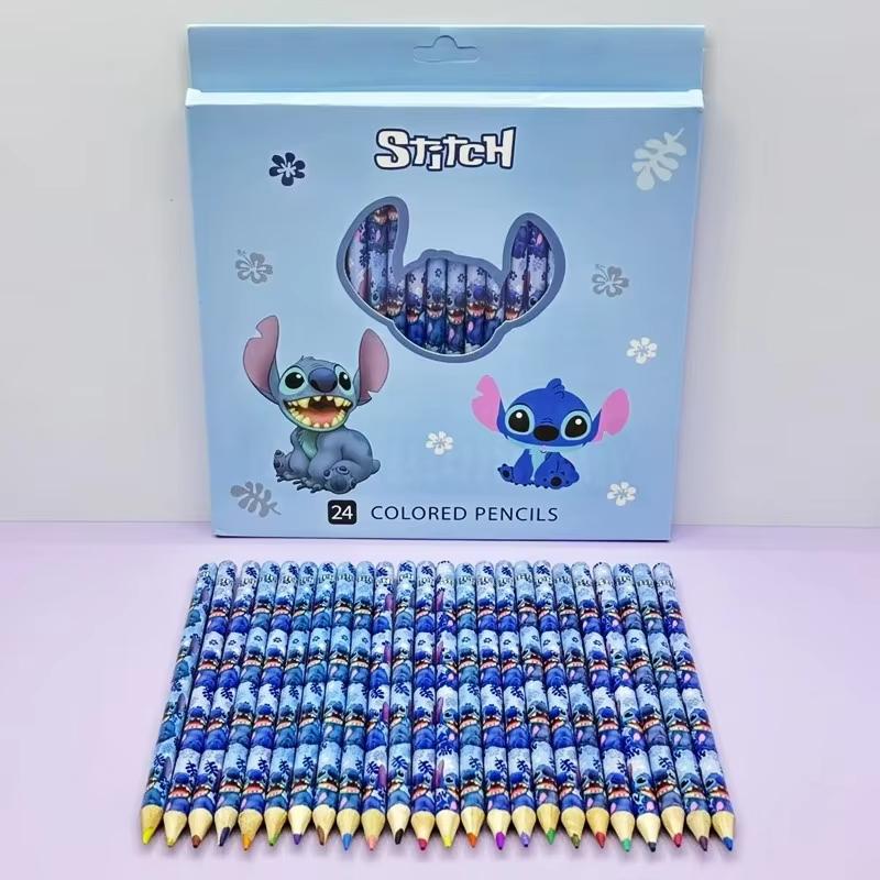 MINISO 24 Stück Anime Bleistiftset Lilo&Stitch Serie Kinder Schreibwaren Stift Schulsachen Niedlicher Spitzer Geburtstagsgeschenk