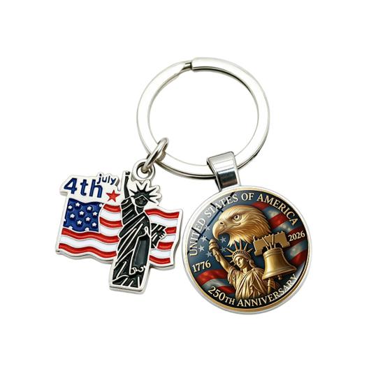 Pendentif Porte-clés, Porte-clés Double Pendentif Combiné, Porte-clés pour le 250e Anniversaire de la Fondation des États-Unis avec Anneau Métallique Épaissi
