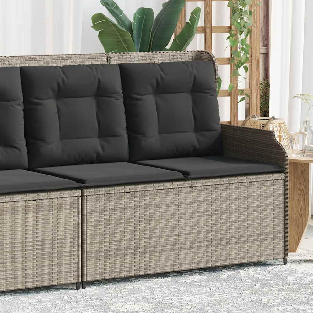 Vidaxl Folding Garden Bench With Cushions, Light Grey, Poly Rattan