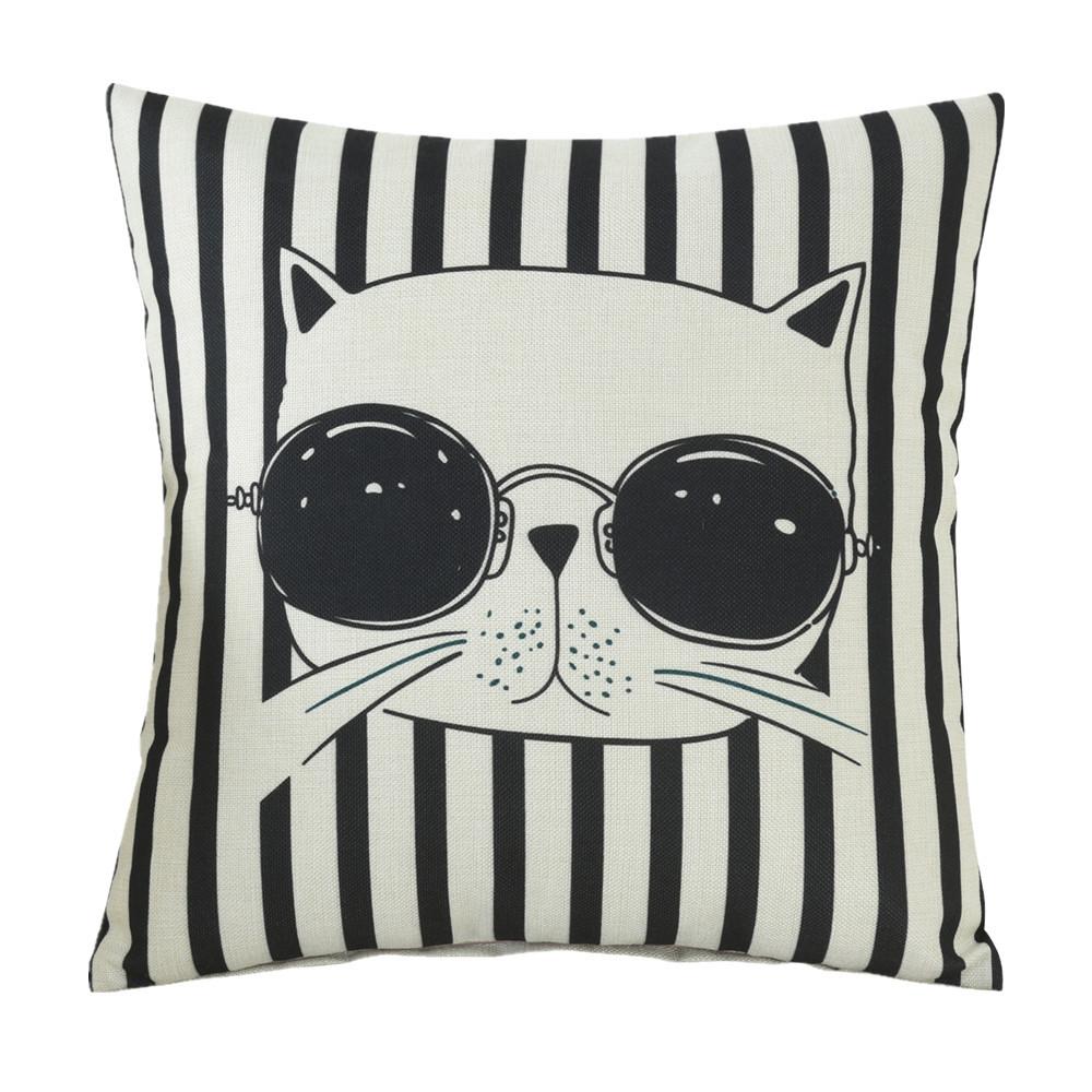 45x45cm Cartoon Cat Geometric Printed Sofa Cushion Cover Cotton Linen Home Living Room Decoration