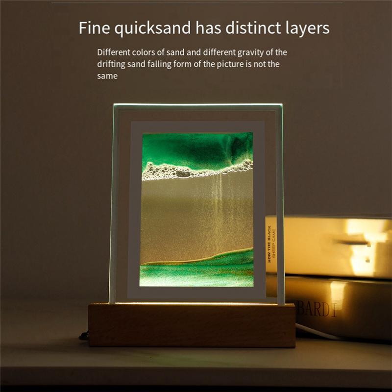 A44Z-Sand Art Moving Night Lamp Craft Quicksand 3D Landscape Flowing Sand Picture Hourglass Gift LED Table Night Light