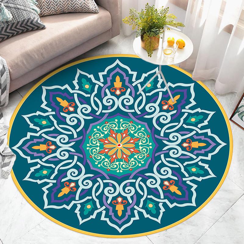 American Retro Ethnic Style Circular Carpet Living Room Bedroom Mat Red Festive Atmosphere Decorated Home Rug Decoration
