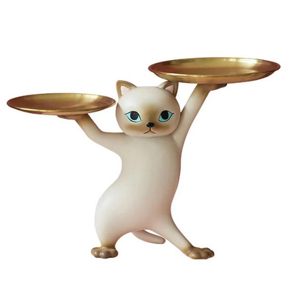 

Resin Cat Support Tray Whimsical Design Storage Decorative Tray Room Decoration сірий