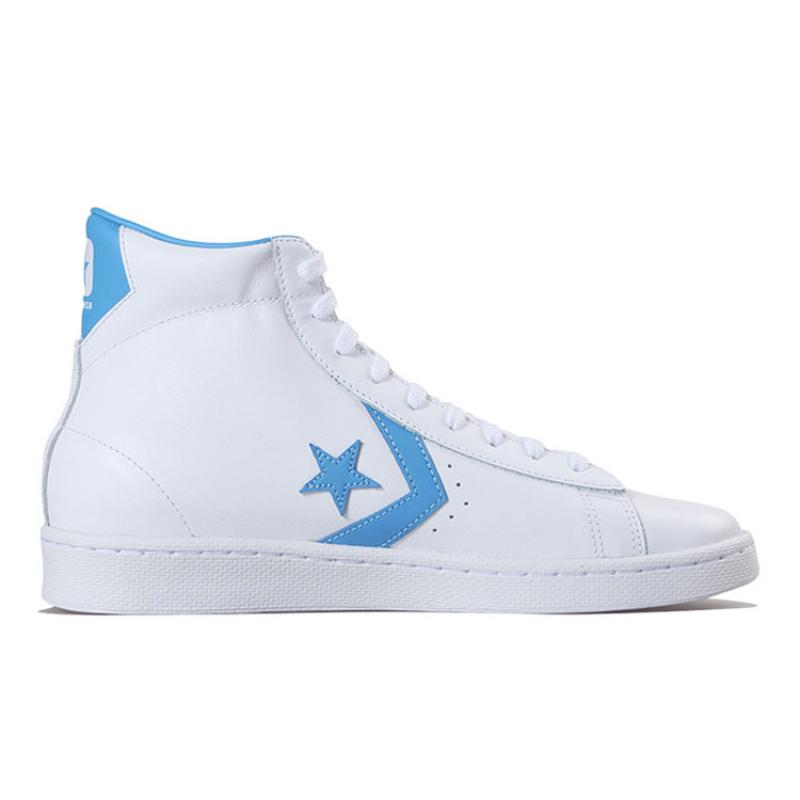 Converse Cons Pro Leather Comfortable Non-Slip Shock Absorption High-Top Board Shoes Unisex White Blue
