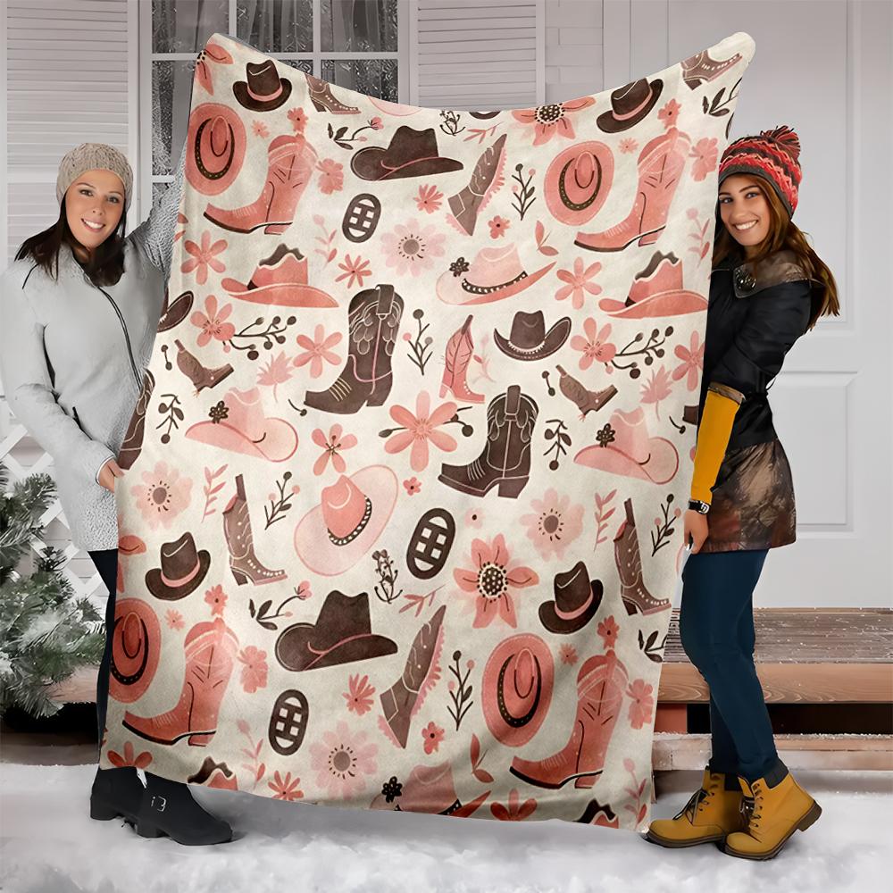 1 Piece Of Pink-Toned Western Country-Style Throw Blanket, Cowboy-Style Gentle Floral Soft Nap Decorative Blanket