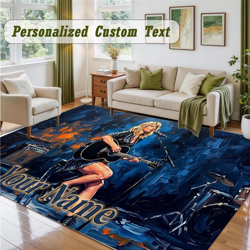 Crystal Velvet Square Rug Custom NameTaylor Swift Pattern Non Slip Home Floor Decor Rug