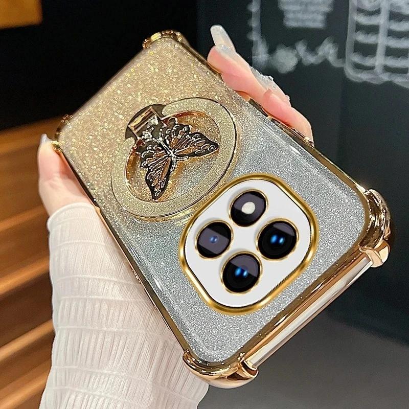 

Glitter Butterfly Bracket Plating Frame Soft Case For Redmi Note 15 14 Pro Plus 4/5G 15C 14C A5 Anti-Drop Protect Cover Redmi Note 14 Pro 4G