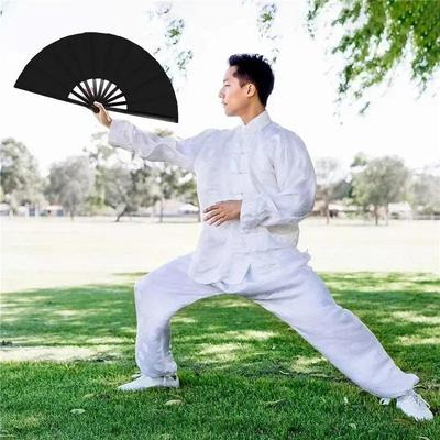 1 Pz Ventaglio Pieghevole Vintage Nero Stile Cinese Ventaglio Kung Fu Festa di Matrimonio Danza Fai da Te Colore Solido Tascabile Fatto a Mano Decorazione