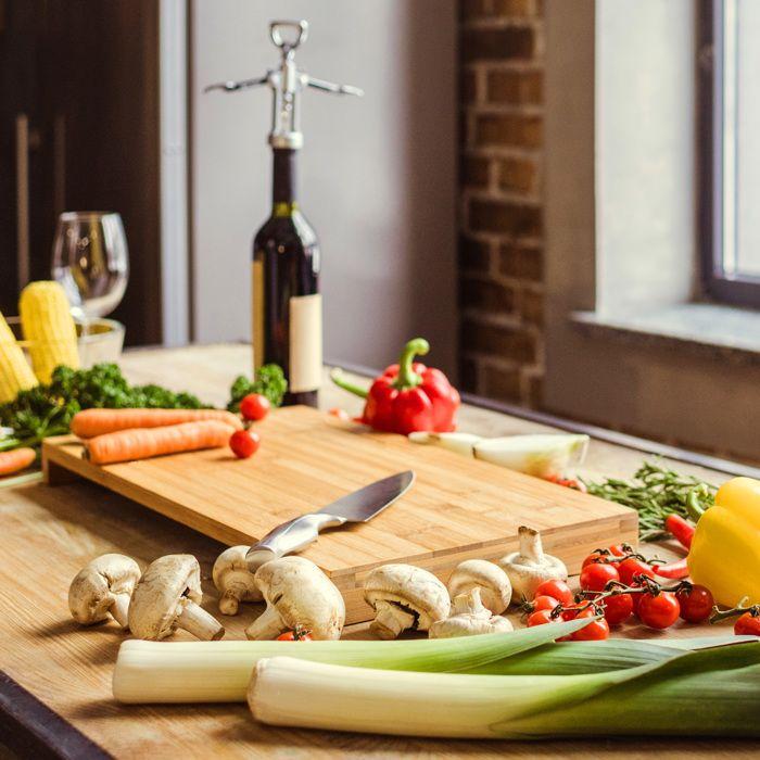Planche À Découper En Bambou 51x37 Tranchoir Avec Tiroir En Acier Bois Naturel