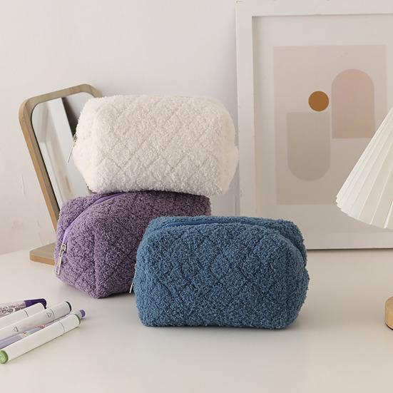 Federmäppchen Einfarbig Großes Fassungsvermögen Reißverschluss Bleistifttasche Weiches Plüsch Kinder Schreibwaren Organizer
