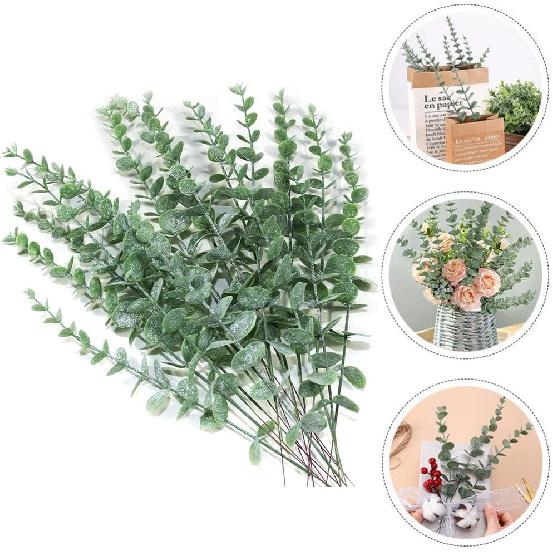 100 Pcs 3 Kinds Mixed Artificial Silver Dollar Eucalyptus Leaves Picks, Faux Eucalyptus Stems Sprays for DIY Bouquets Floral Arrangement Wedding Home