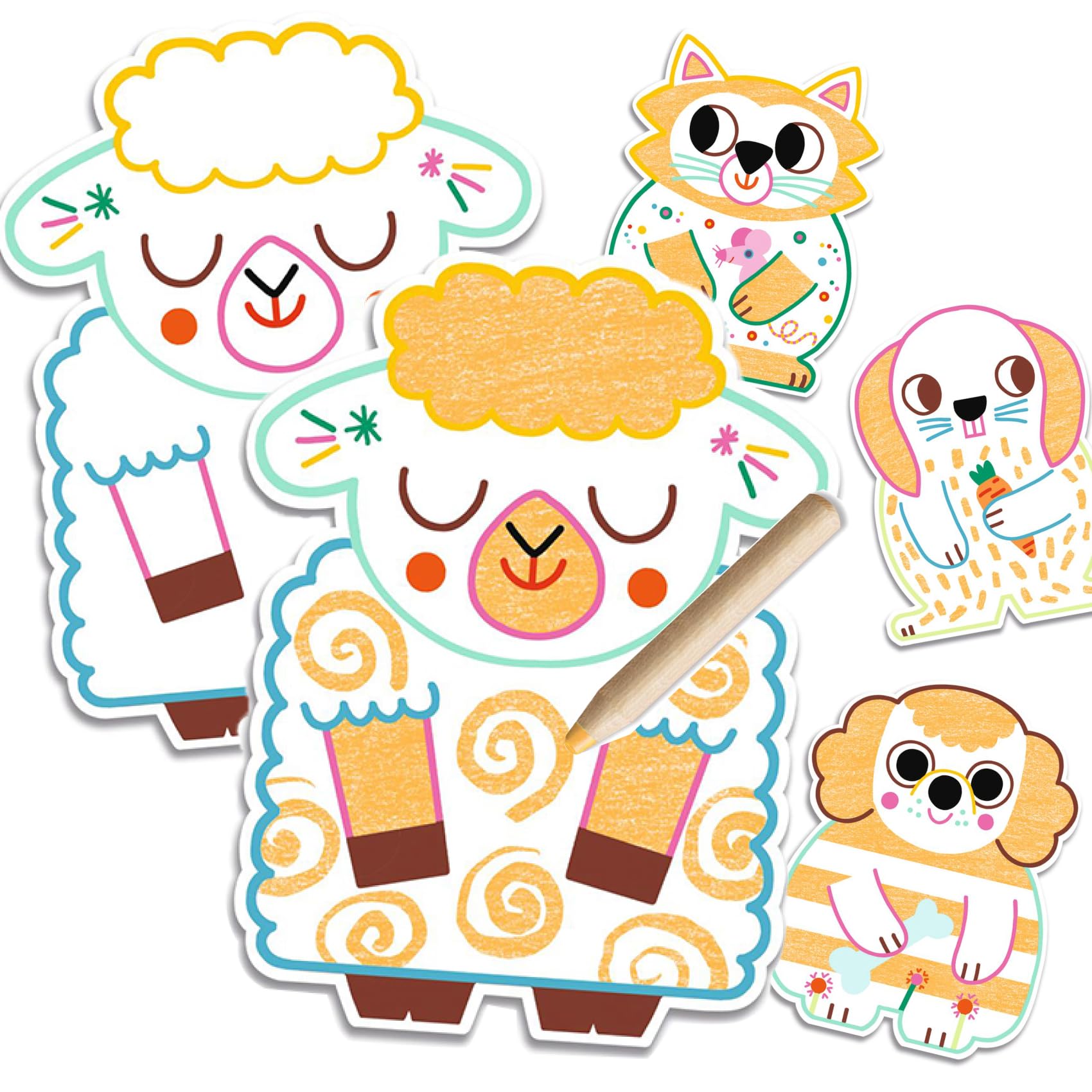 

DJECO Coloring Picture Animal Scratch Art for Kids, Scratch-Off Pen, Educational Drawing for Ages 18 Months and Up (DJ00061)