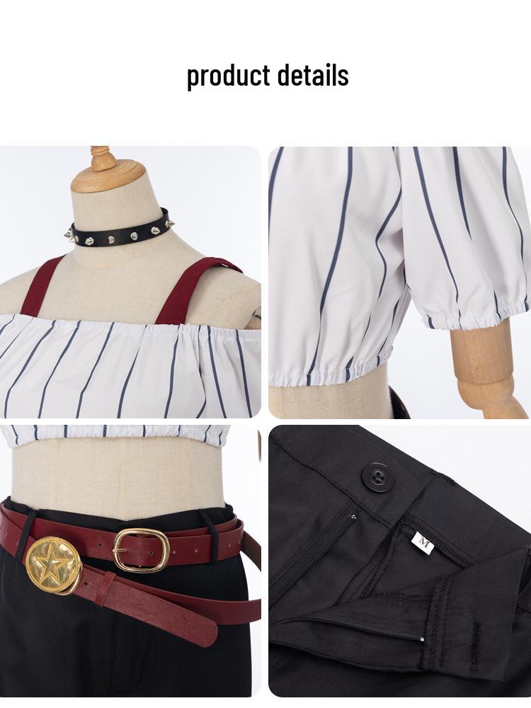 Jujutsu Kaisen Hoshikage Kira Off-Shoulder Cosplay Set: Cropped Top, Black Trousers, Belt & Accessories