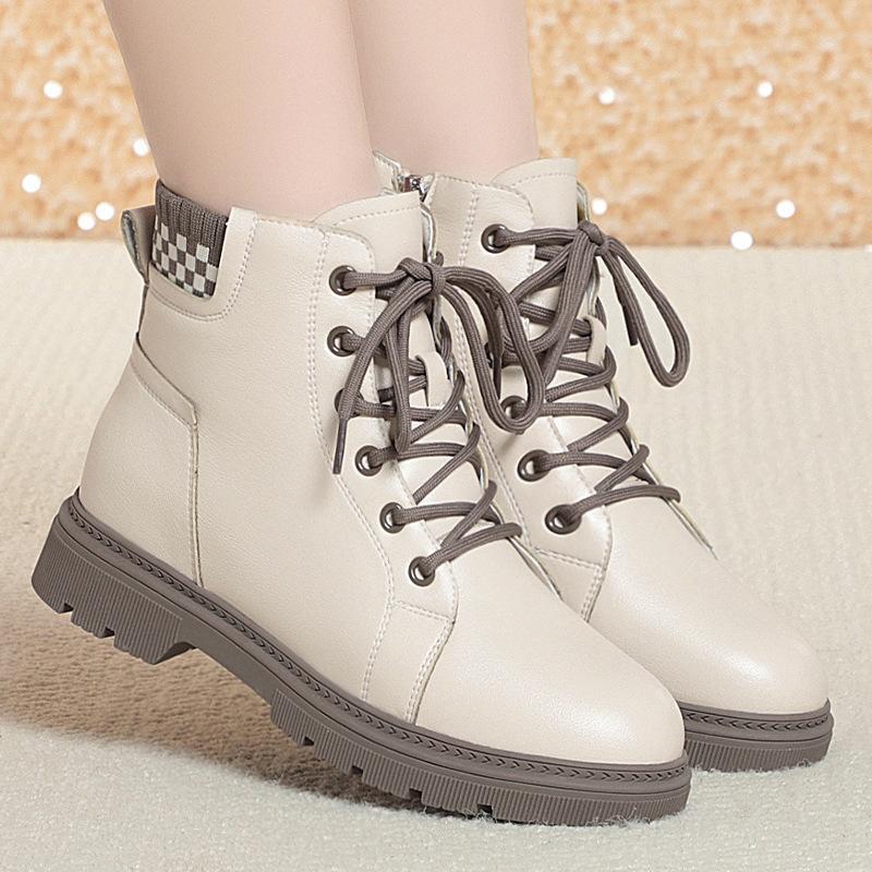 

модные осенне-зимние теплые мягкие кожаные ботинки Chelsea Martin на толстой подошве модные женские ботинки с круглым носком на молнии с защитой от скольжения 36(Foot23cm)