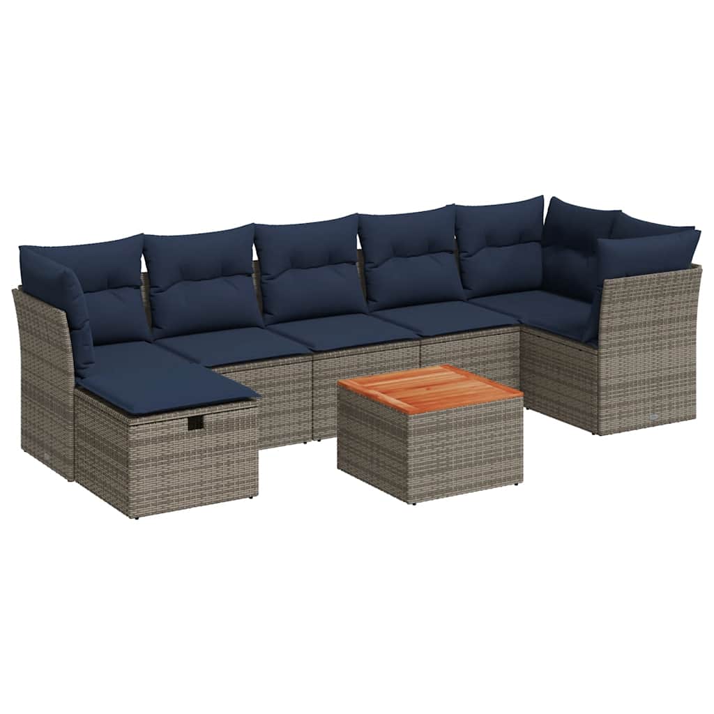 8 Piece Garden Sofa Set with Cushions Gray Poly Rattan