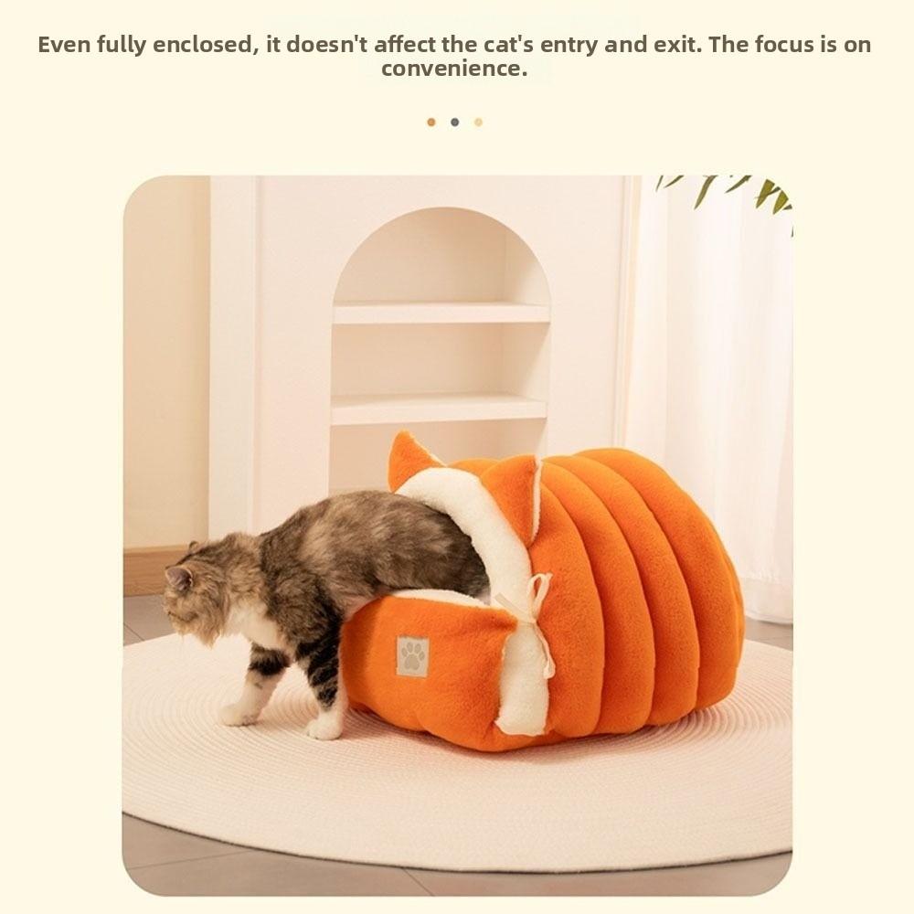 Soft Semi Enclosed Cat Bed with Cat Ears Removable Pet Sleeping Bed Washable Warm Windproof Cat Nest Cat Dog