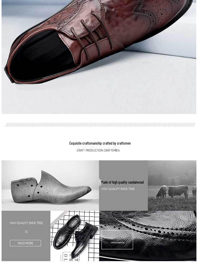 Men's Black Leather Brogue Shoes - Formal, Casual, Wedding, and Business Suit Style.