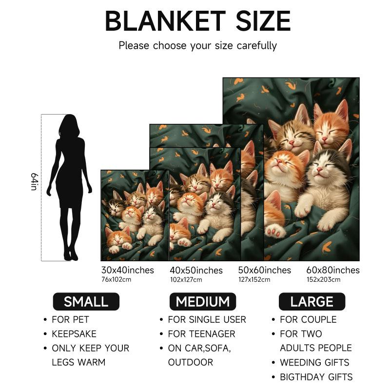 1 Piece, Cat-themed Green Flannel Blanket, Soft, Suitable for Sofa, Bed, Office, All-season Use.