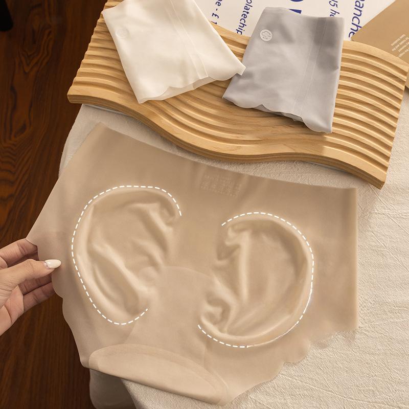 7A Antibacterial Extended Cotton Crotch Ice Silk Seamless Underwear Women's Mid Waist Briefs Pure Cotton Plus Size Women's Underwear Panties