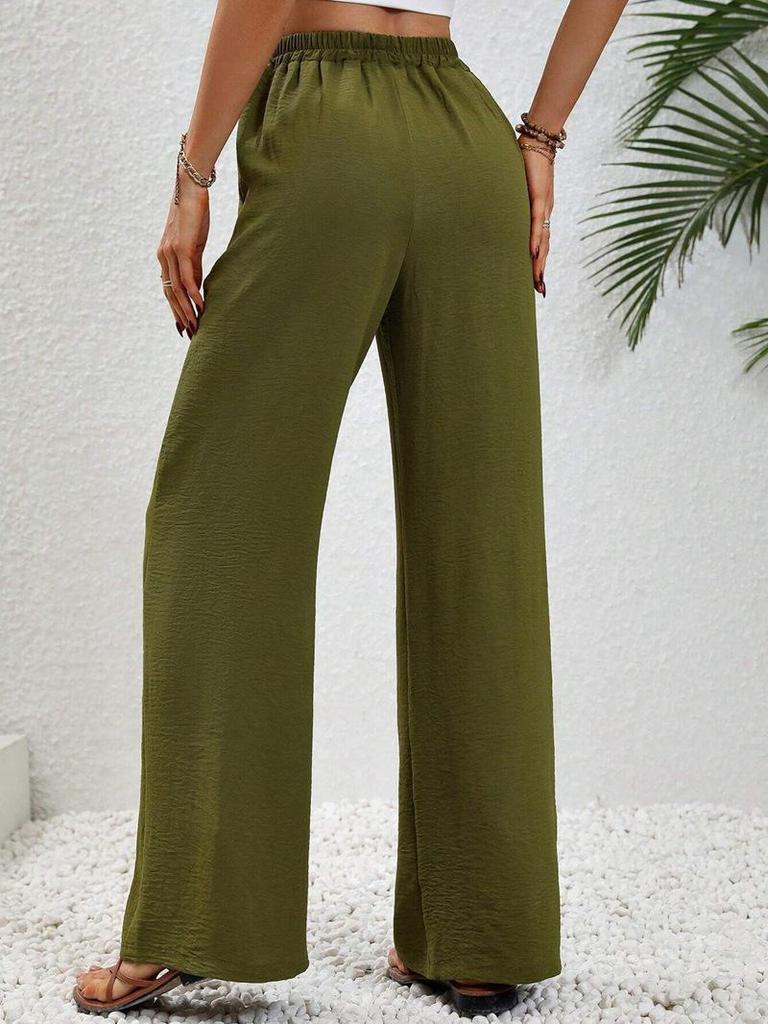 European & American Women's Solid Color Wide-Leg Floor-Length Pants for Spring/Summer 2025