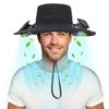 Solární klobouk s ventilátorem a širokým okrajem, ventilátory s duálním napájením, baterie 800 mAh, venkovní rybářský klobouk pro turistiku, cyklistiku, rybaření