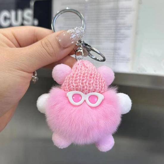 Yousheng Keychain Plush Rabbit Fur Cartoon Doll Shape Bag Charm Car Keychain Decorative Accessory Emotional Support Gift