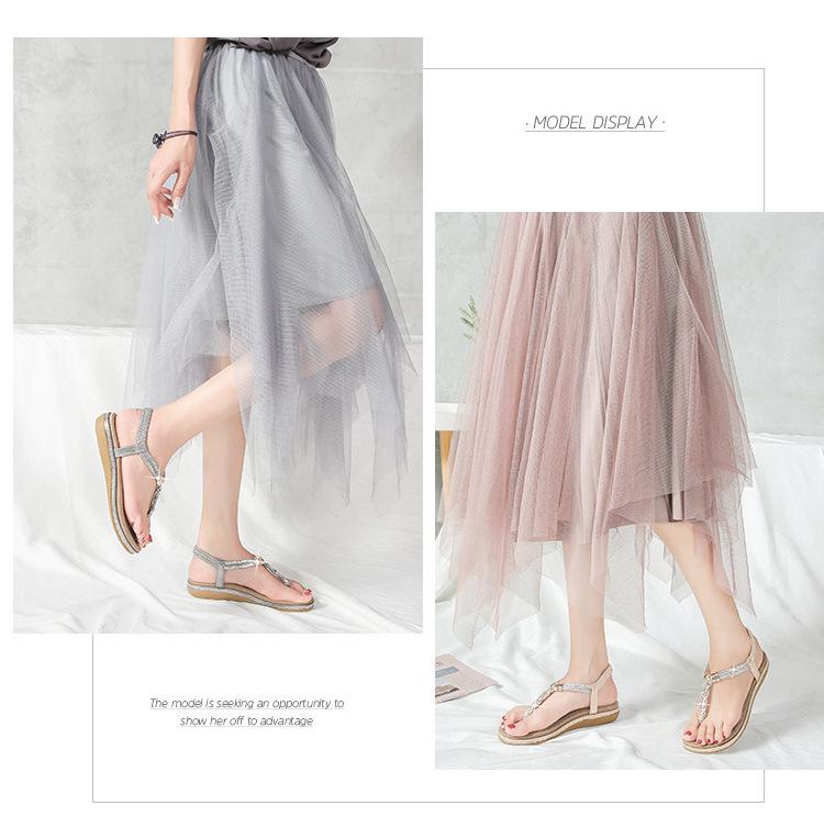 2024 Vår Strass Halkfria Böhmiska Platta Sandaler med Tårem för Kvinnor