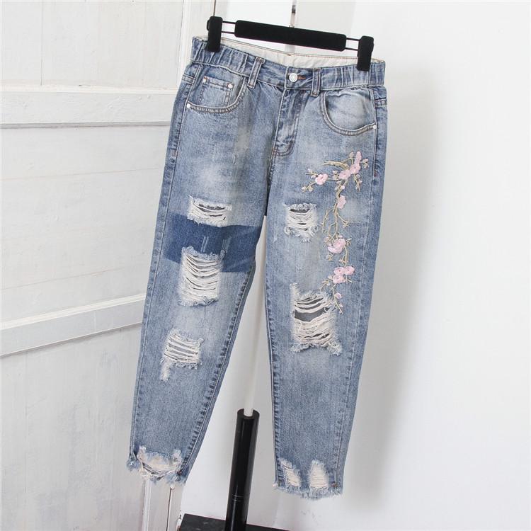 Damen Jeans Denim Locker Slim Fit Vintage Haremshose Bestickt Übergröße