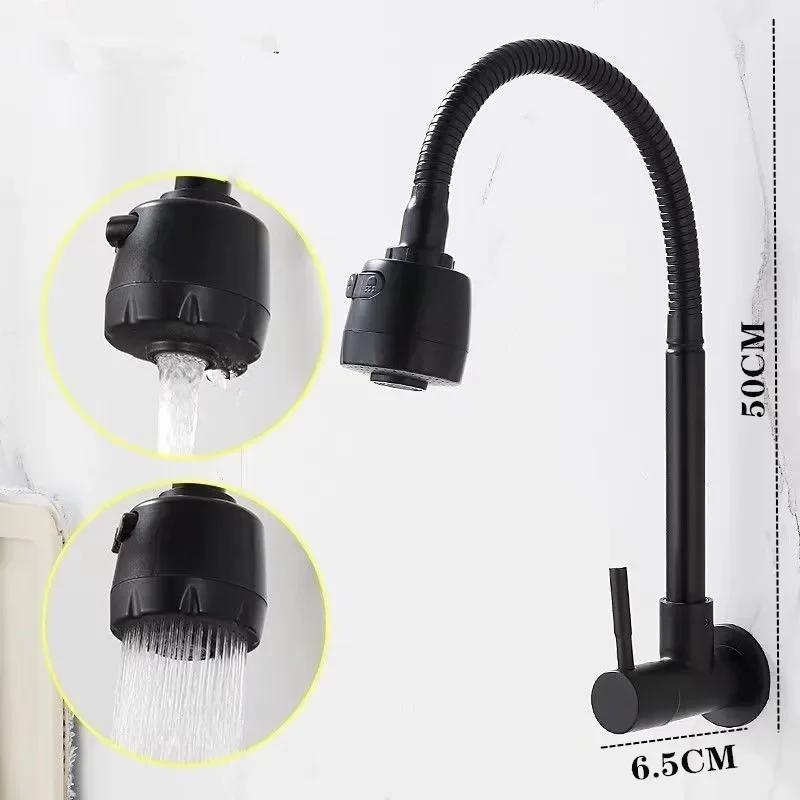 360° Rotation Kitchen Wall Mounted Faucet Single Cold Universal Vegetable Basin Faucet Bathroom Balcony 2 Modes Sprayer Faucet