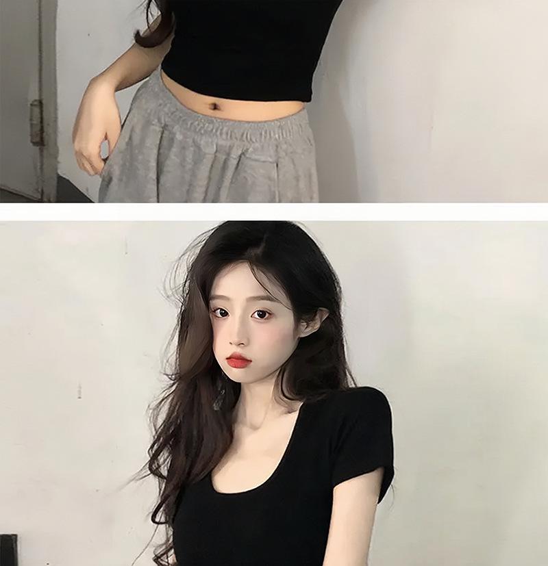 Women's Slim Fit Cotton U-Neck Crop Top - Spring/Summer Short Sleeve Tee