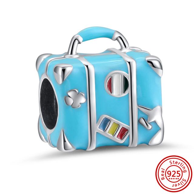 925 srebro torba na zakupy bagażowe walizka miłość podróż słodkie koraliki Fit Charms bransoletka biżuteria damska