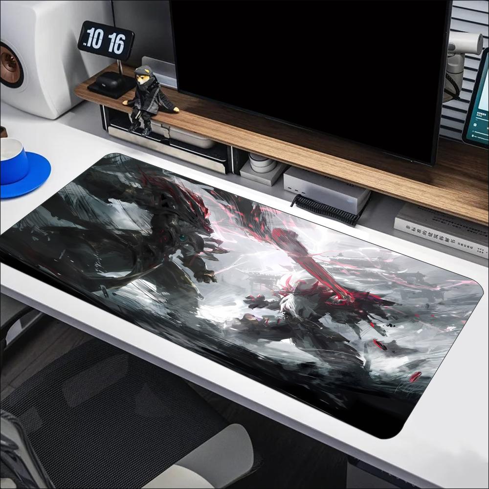 Extended Gaming Mouse Pad Mecha Warrior Pattern Stitched Edge Non Slip Rubber Desk Mat Smooth Surface For Pc Keyboard Gamers