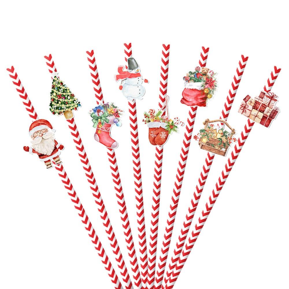 Christmas New Party Decoration 24pcs Snowman Water Cup Beverage Disposable Decorative Straw Supplies