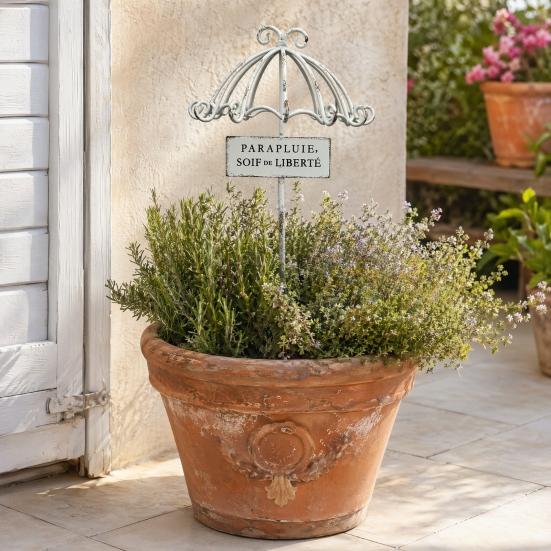 Vintage Lace Umbrella Garden Stake Weather-proof Metal Yard Art Flower Pot Bed Decoration
